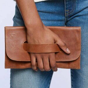 ABLE Mare Handle Clutch Whiskey Brown Leather NWOT